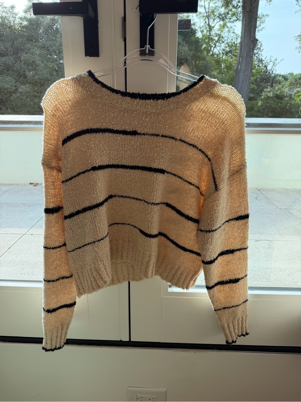 Storia Cream and Black Striped Scoop Neck Sweater